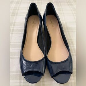 EUC Nike Air x Cole Haan navy patent leather peep toe wedge heels, sz. 11